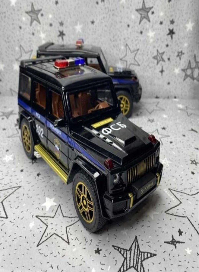 AHBHT Kids Model 1:32 G Wagon Police Die Cast Metal Car Pull Back Action Opening Doors with Realistic Engine Sound Lights Toy Car Gift for Boys - Black - Image 5